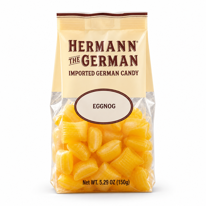 Hermann the German Eggnog Candy, 150 g bag, front view