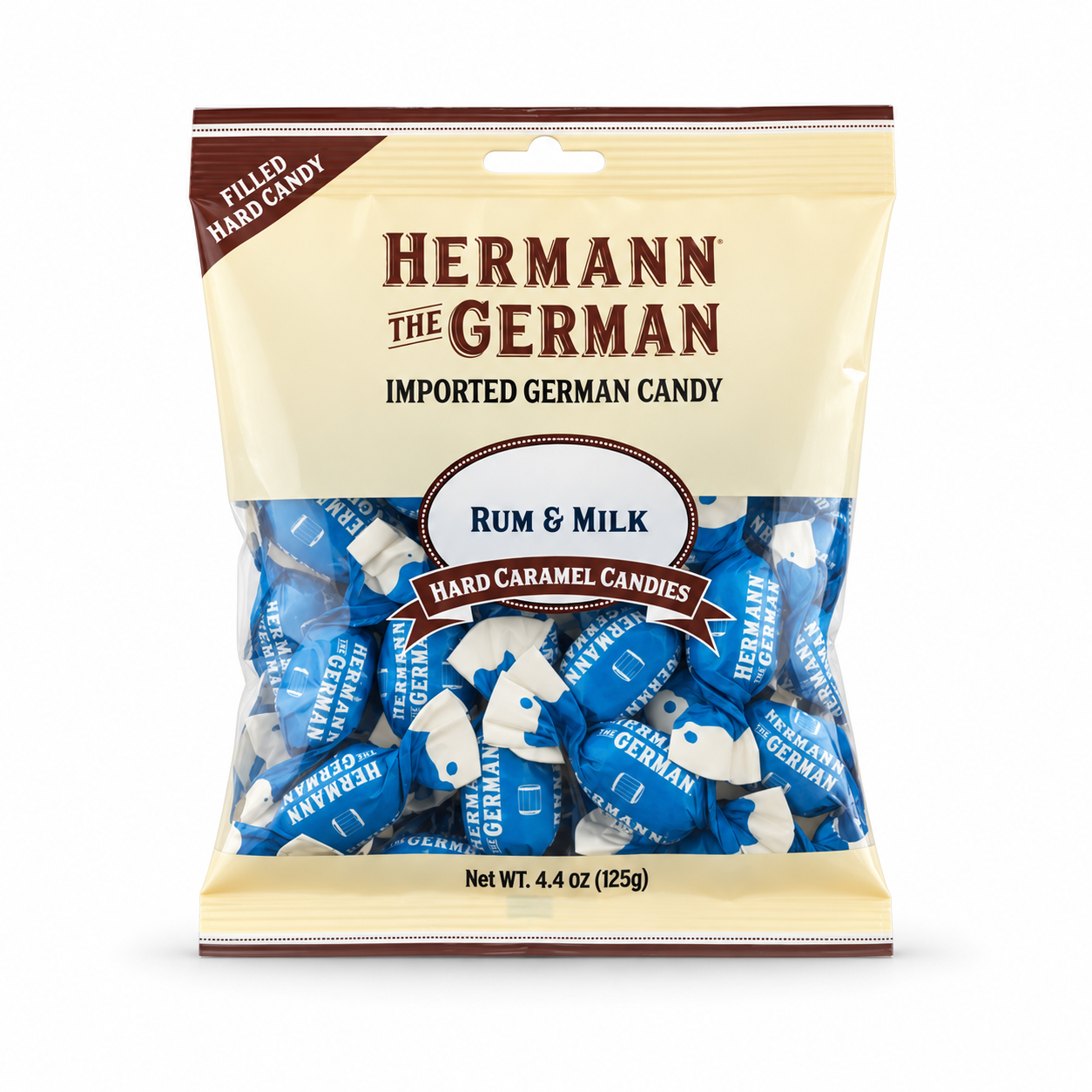 Hermann the German Rum & Milk hard caramel candies, 125 g bag