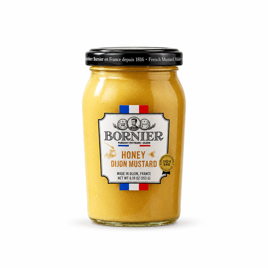 Bornier Honey Dijon Mustard jar on white