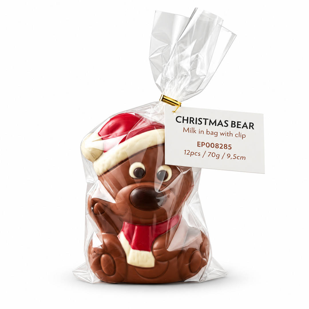 Ickx hollow milk chocolate Christmas bear, 70 g, in a clear gift bag