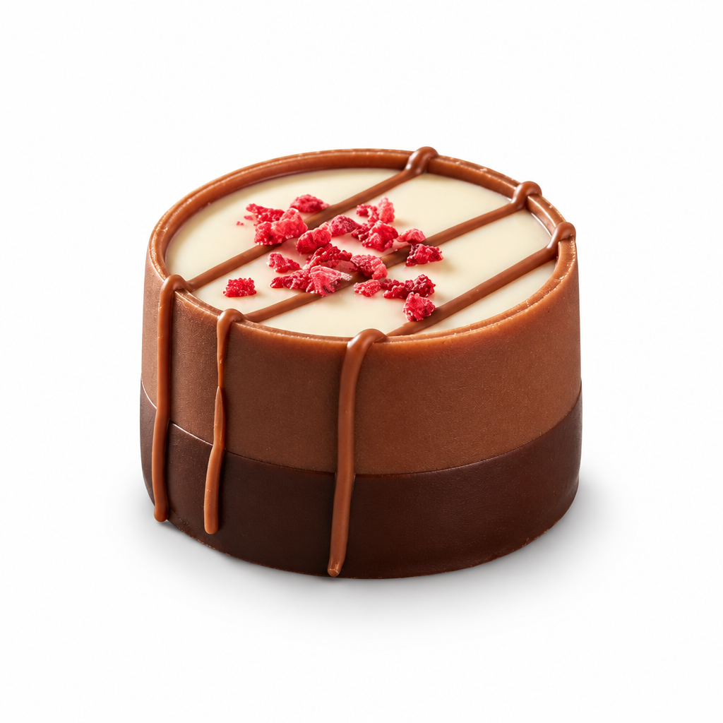 Ickx Noix de Framboise raspberry hazelnut praline with red raspberry pieces, 12.9 g