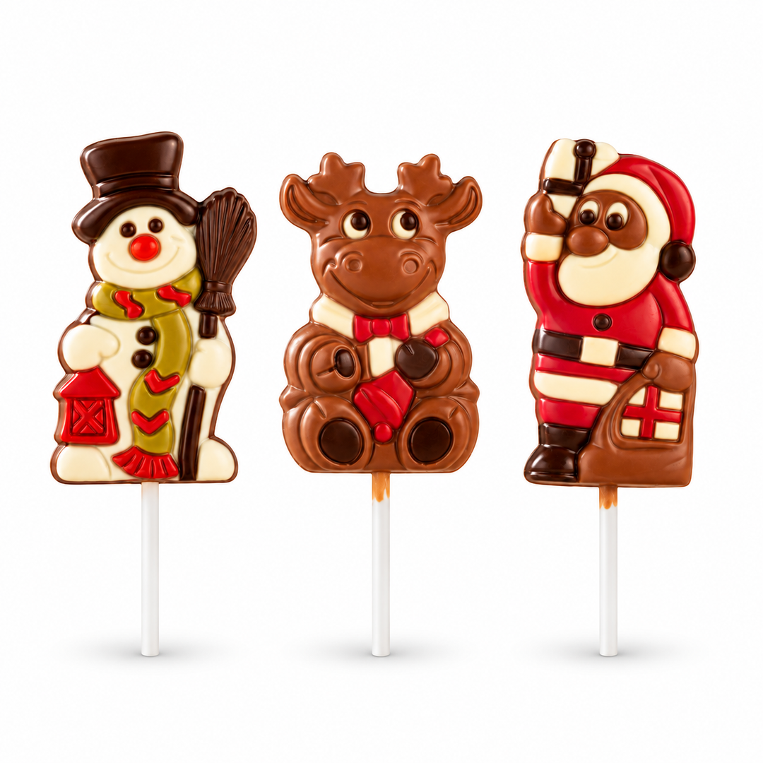 Ickx snowman, reindeer and Santa chocolate lollipops, 35 g assorted designs