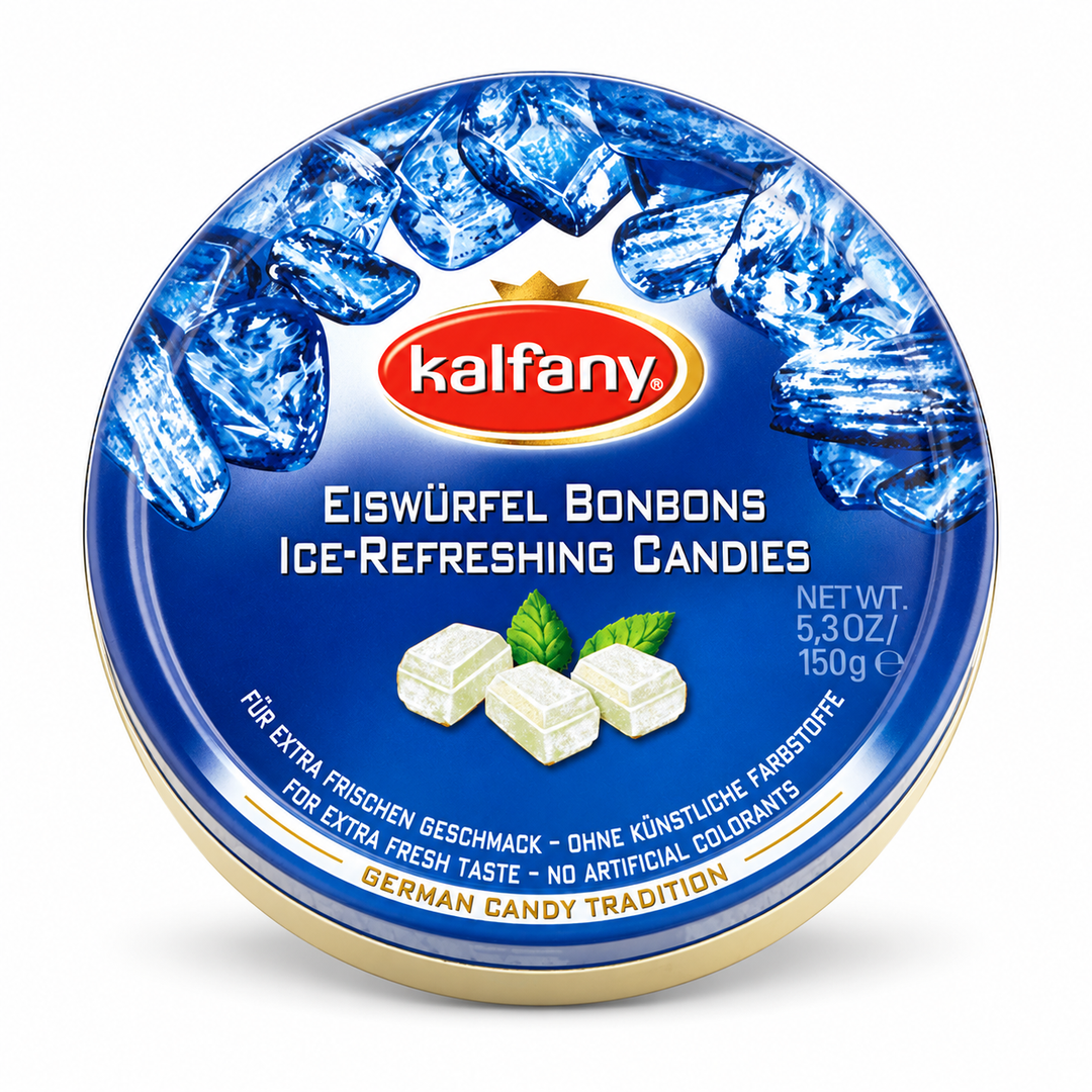 Kalfany Ice Refreshing Candy product packaging centered on a white background