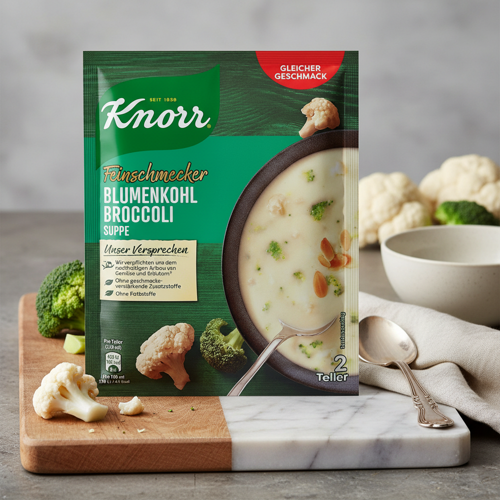 Knorr broccoli and cauliflower cream soup 67 g pouch in a serving scene