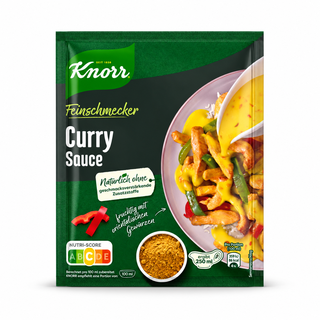 Knorr Curry Sauce product packaging centered on a white background