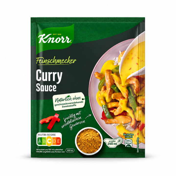 Knorr Curry Sauce product packaging centered on a white background