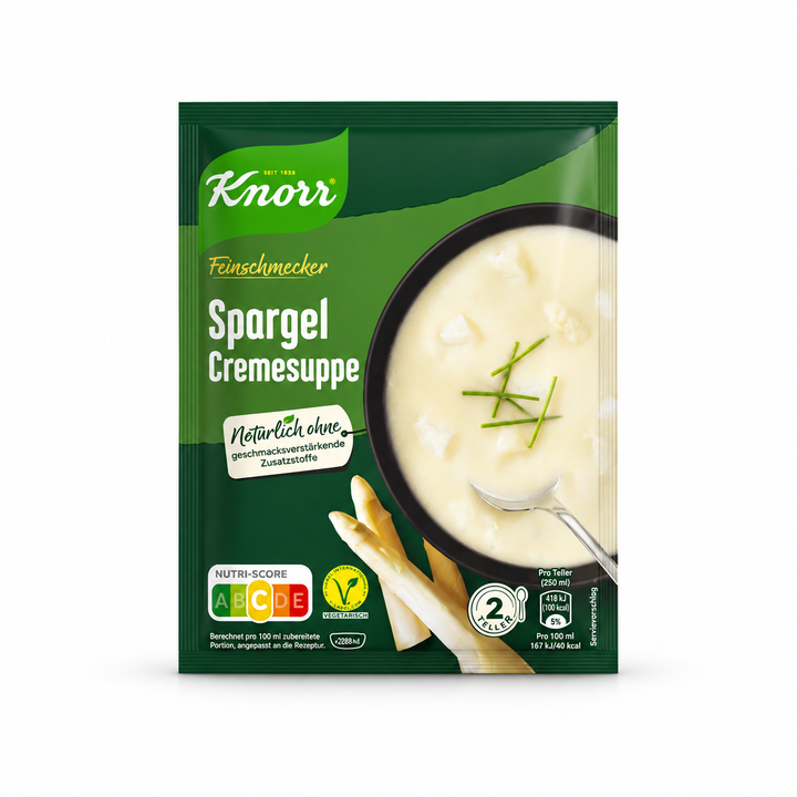 Knorr Spargel asparagus cream soup packet on a white background