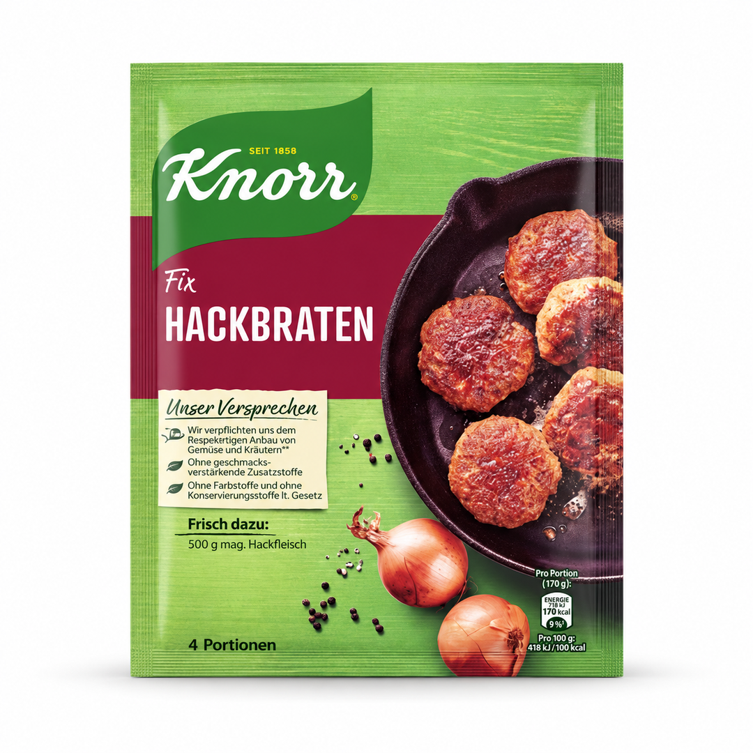 Knorr Spices for Hackbraten product packaging centered on a white background