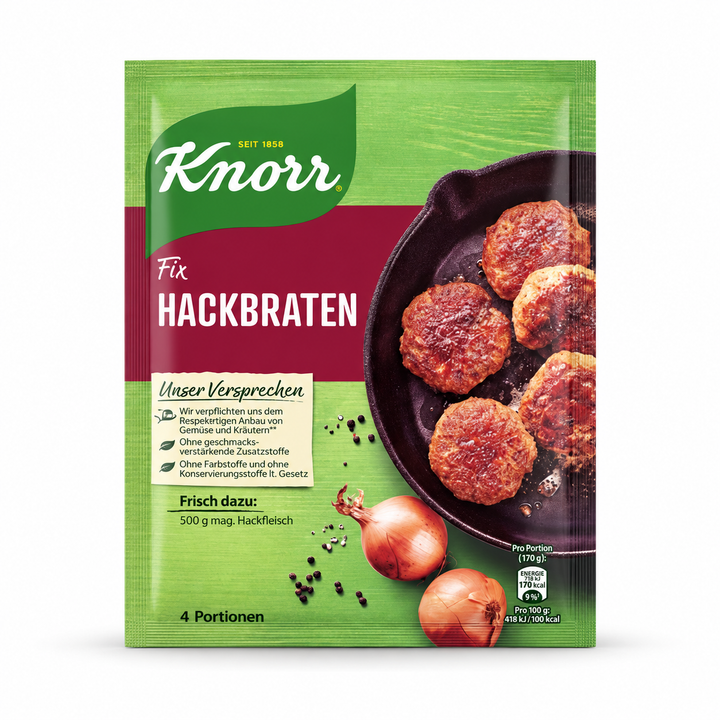 Knorr Spices for Hackbraten product packaging centered on a white background