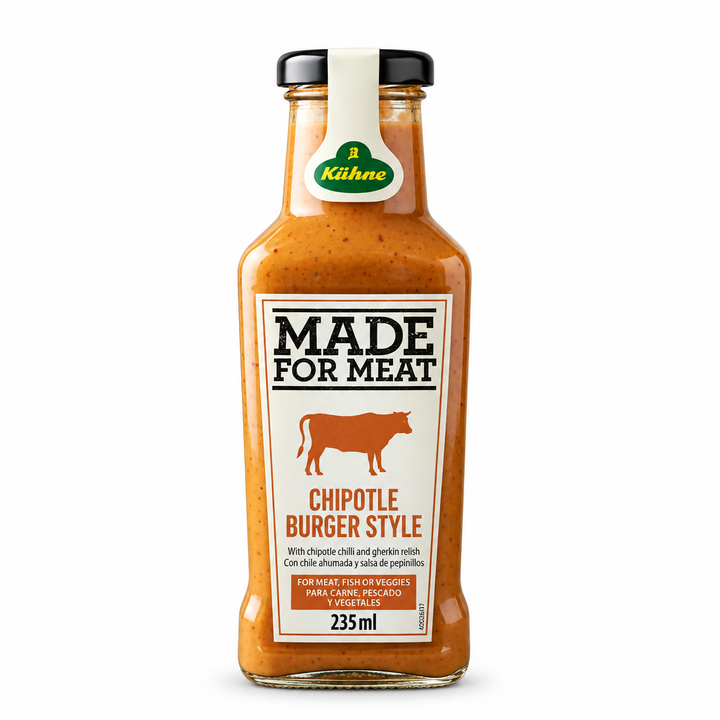 Kühne Made for Meat Chipotle Burger Style Sauce, 235 ml bottle, front view