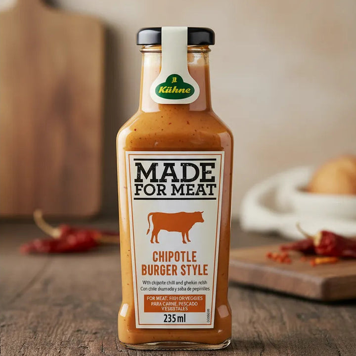 Kühne Made for Meat Chipotle Burger Style Sauce, 235 ml bottle, front view