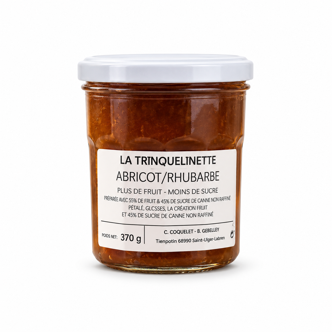 La Trinquelinette Apricot Rhubarb Jam, 370 g jar front