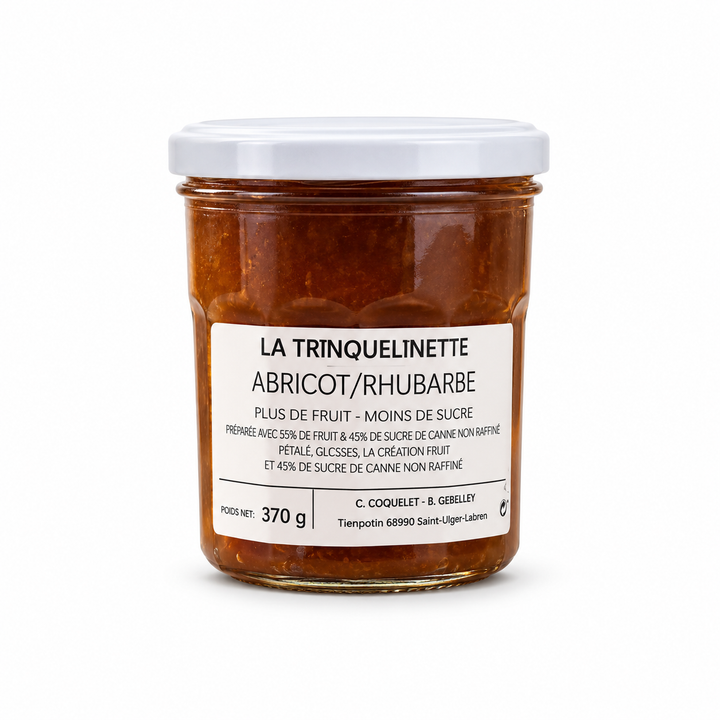 La Trinquelinette Apricot Rhubarb Jam, 370 g jar front