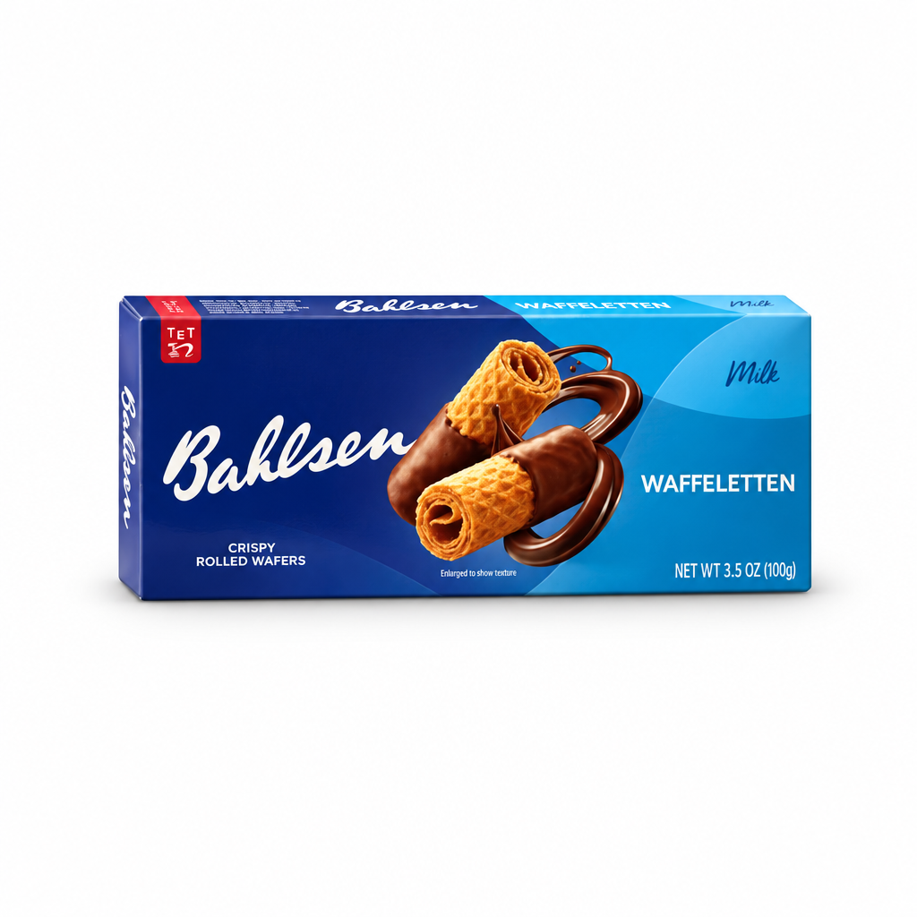 Bahlsen Waffeletten milk chocolate wafer rolls, 100 g box, front view
