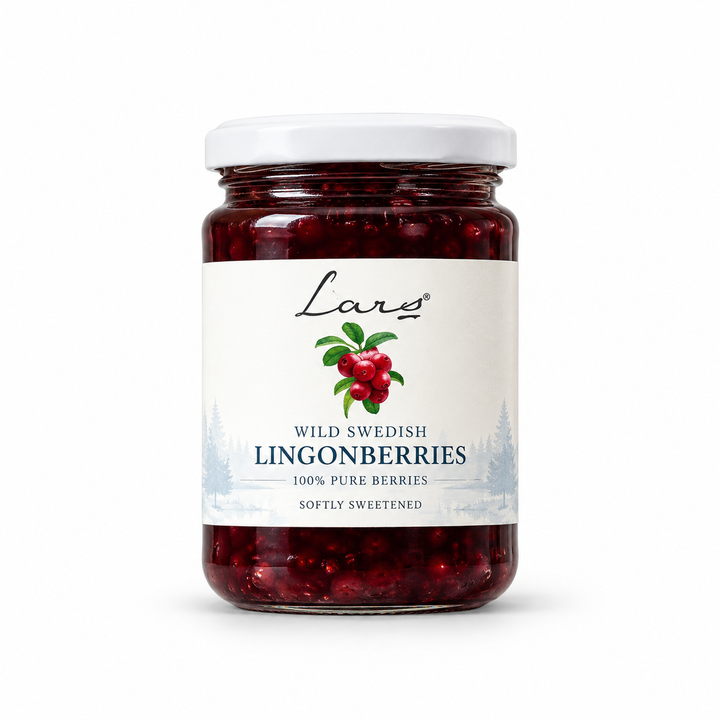 Lars Own Wild Swedish Lingonberries jam 400 g jar, front view