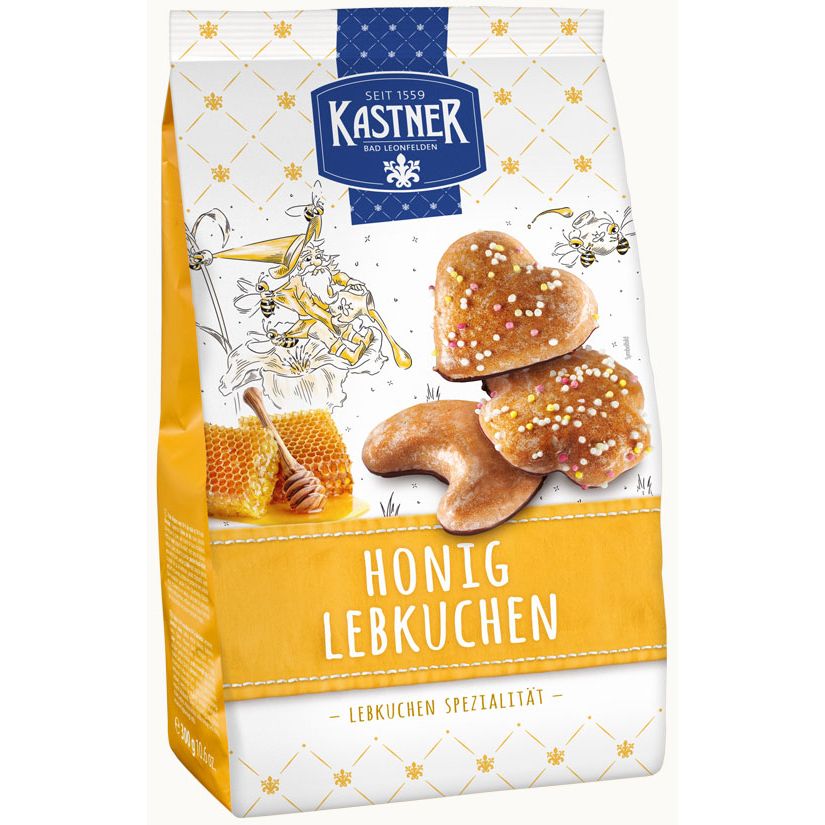 Kastner Honig Lebkuchen honey gingerbread, 300 g yellow and white bag