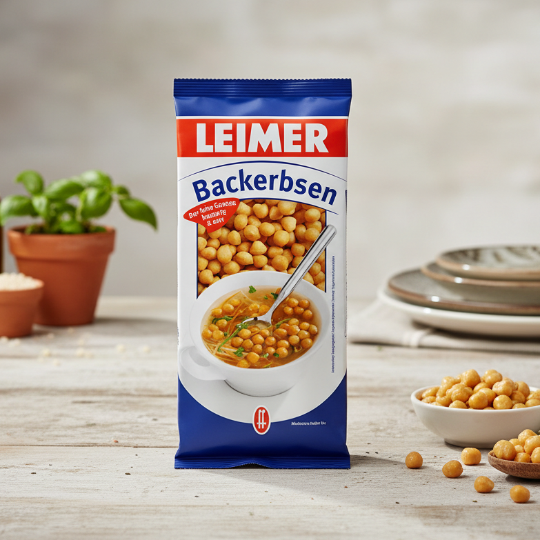 Leimer Backerbsen baking peas 200 g bag in a kitchen scene