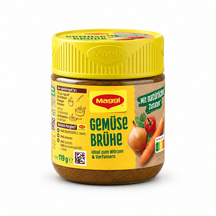 Maggi Gemüse Brühe vegetable broth powder 119 g jar on white