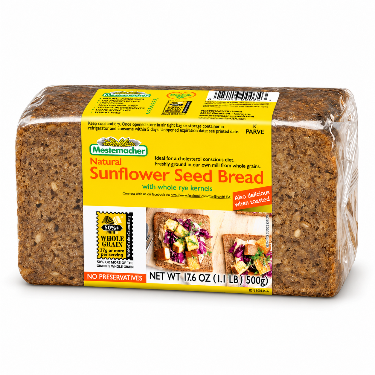 Mestemacher sunflower seed bread 500 g loaf