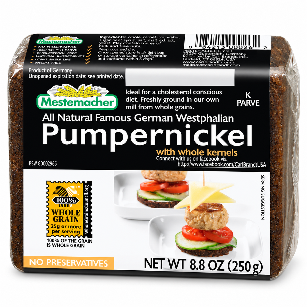 Mestemacher Westphalian Pumpernickel, 250 g package, front view