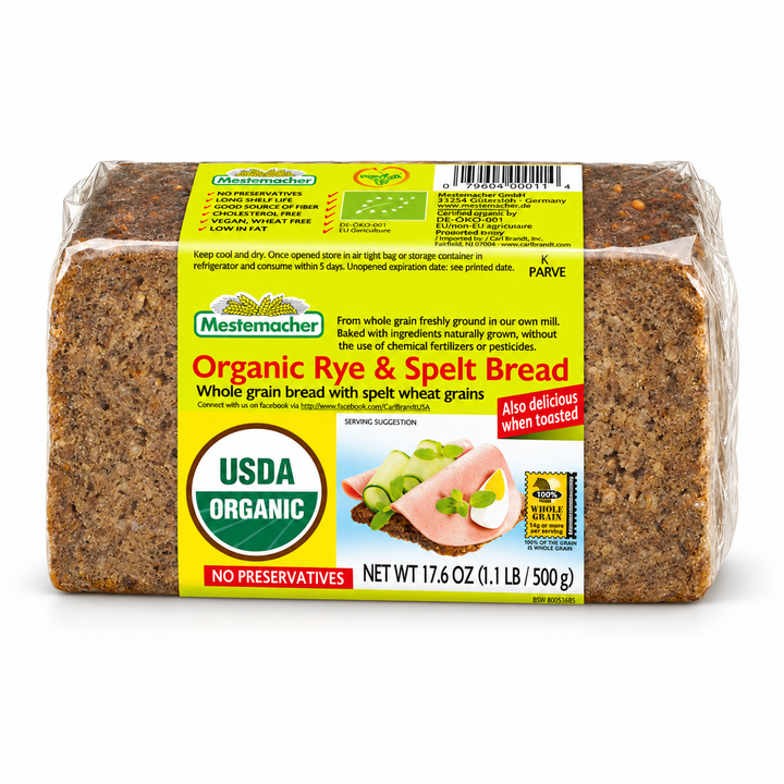 Mestemacher organic rye and spelt bread 500 g loaf