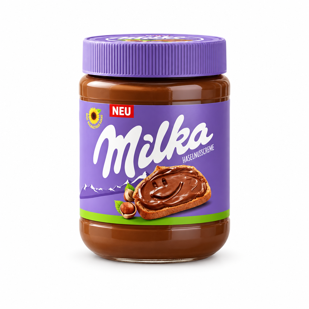 Milka Hazelnut Creme spread jar, front view