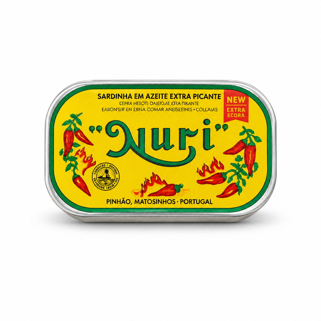 Nuri Extra Spiced Sardines in Olive Oil 125 g tin, front view