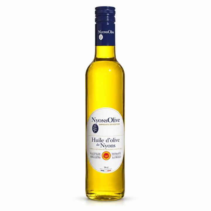 Nyonsolive Nyons extra virgin olive oil bottle on a white background