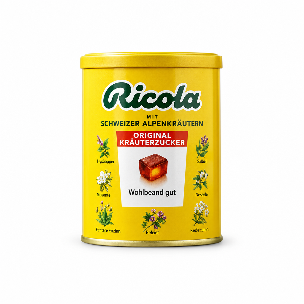 Ricola Original Kräuterzucker 250 g yellow tin, front view