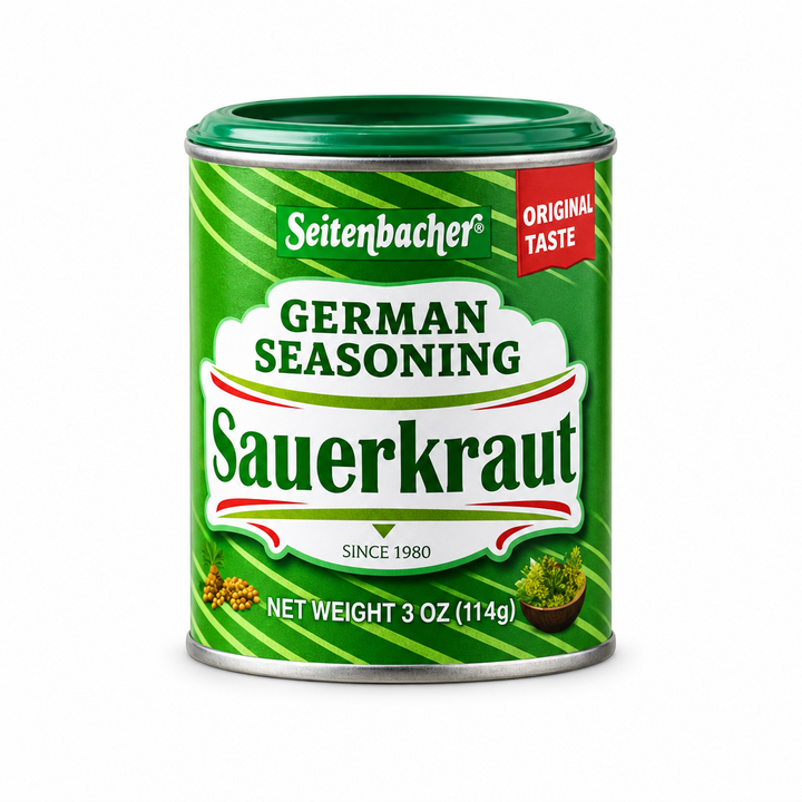 Seitenbacher gluten-free sauerkraut seasoning, 114 g canister, front view