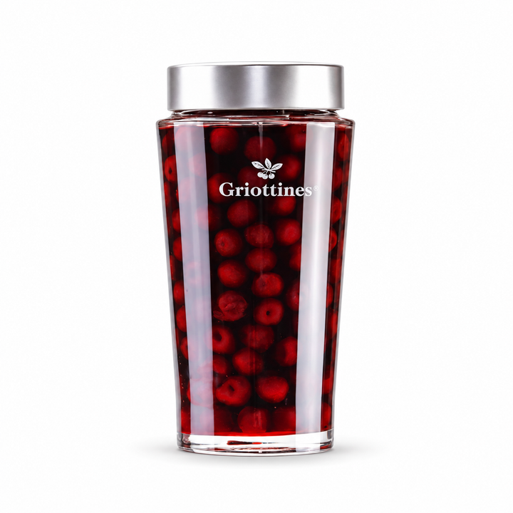 Peureux Griottines cherries in liqueur 1 L Conique jar, front view
