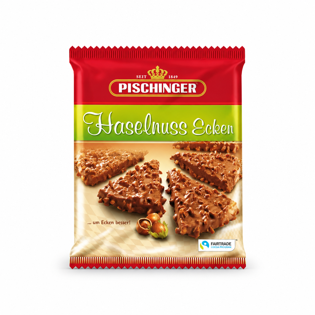 Pischinger Haselnuss Ecken hazelnut wafer wedges with milk chocolate, 130 g package