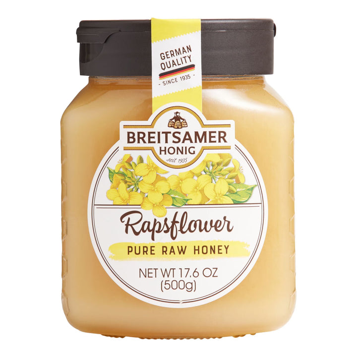 Breitsamer Rapsflower Pure Raw Honey 17.6 oz jar