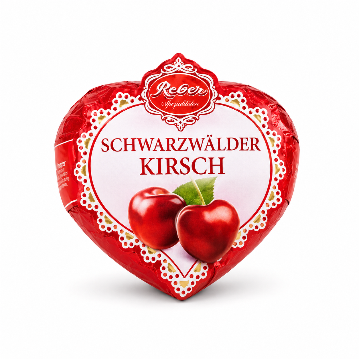 Reber Black Forest Cherry Heart 31 g on a pure white background