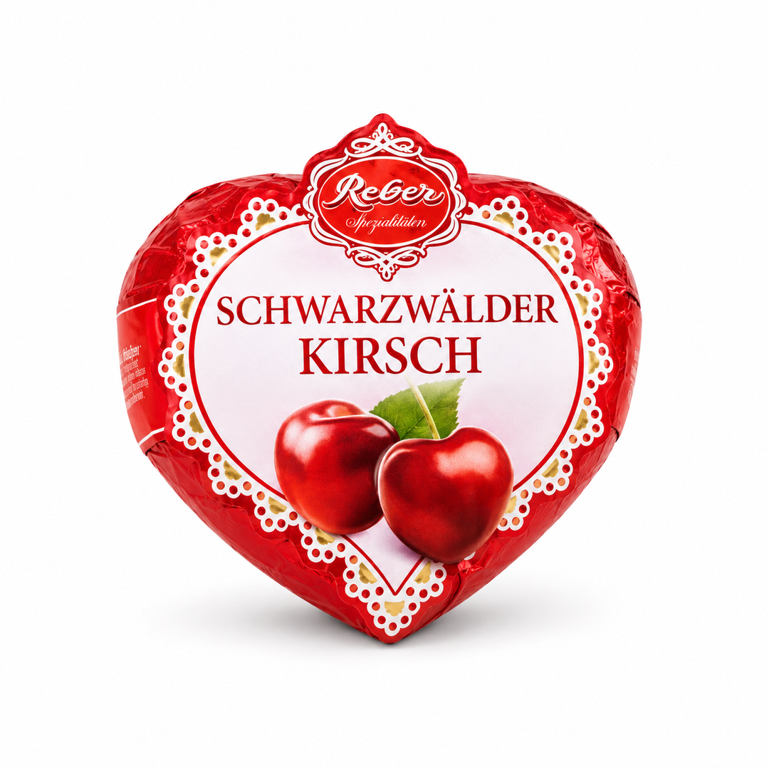 Reber Black Forest Cherry Heart 31 g on a pure white background