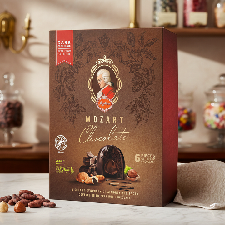 Reber Mozart Dark Chocolate Kugel 6-piece Portrait Box