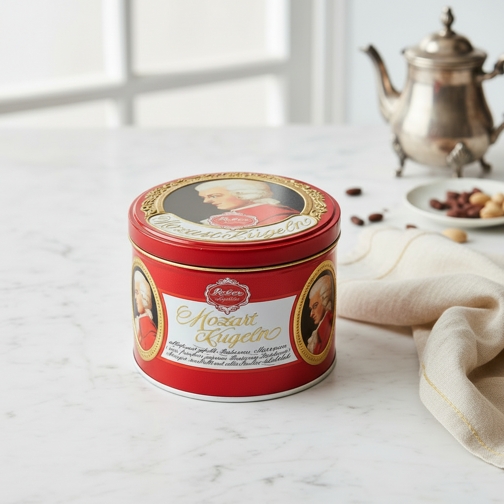 Reber Mozart Kugel in Round Tin