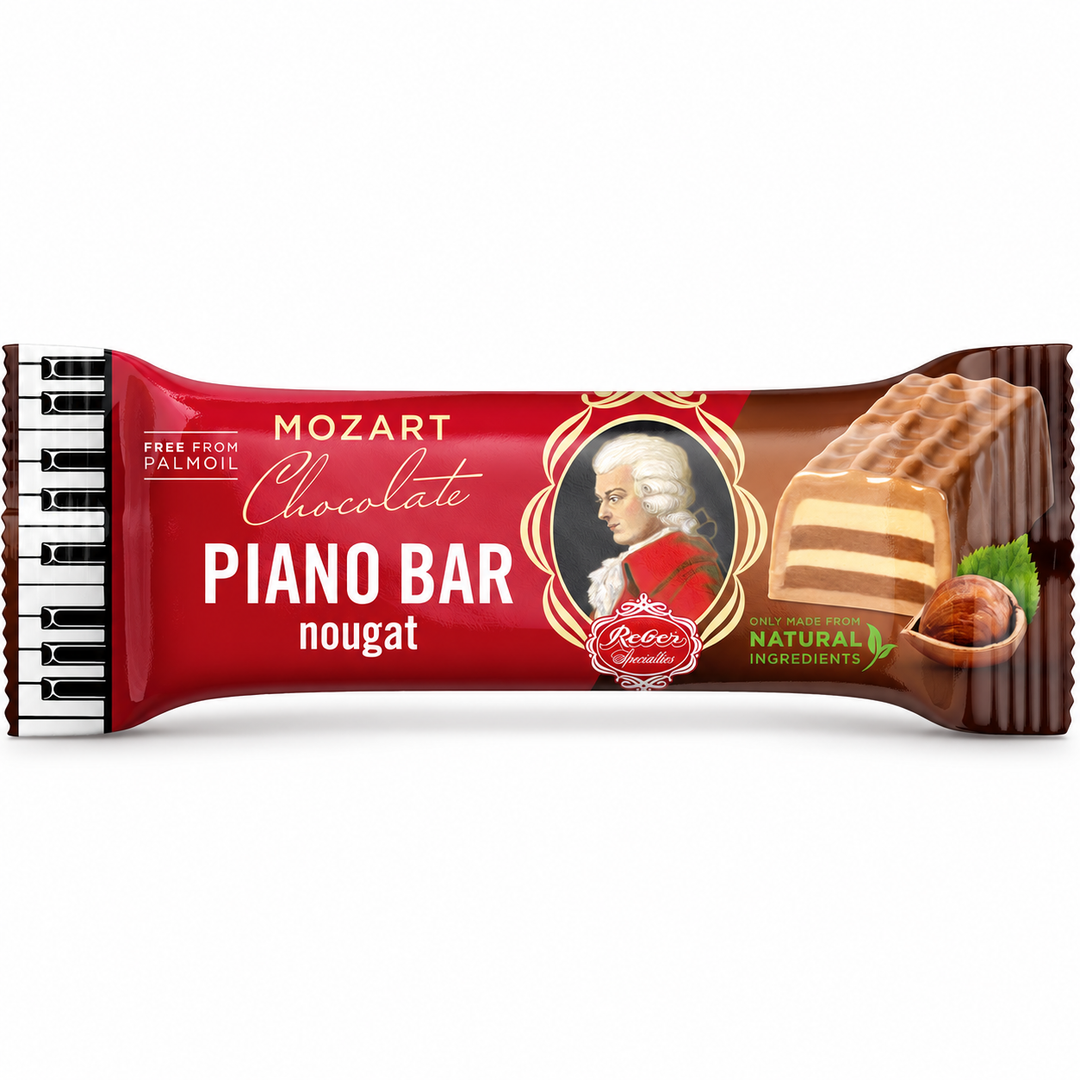Reber Mozart Piano Bar 45 g on a pure white background