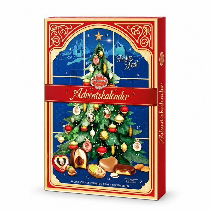 Reber Specialty Assortment Advent Calendar centered on a pure white background