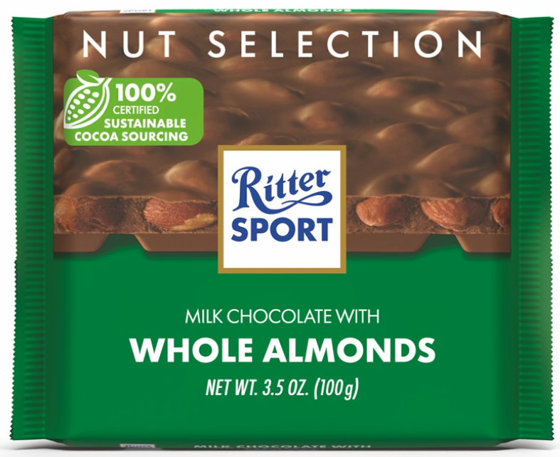 Ritter Sport Whole Almonds Milk Chocolate Bar - 100g