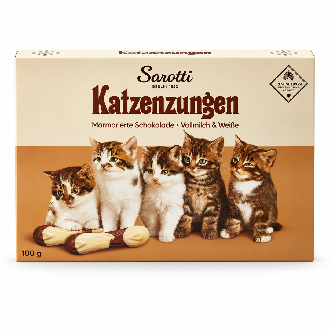 Sarotti Marbled Chocolate Cat Tongues 100 g box on white