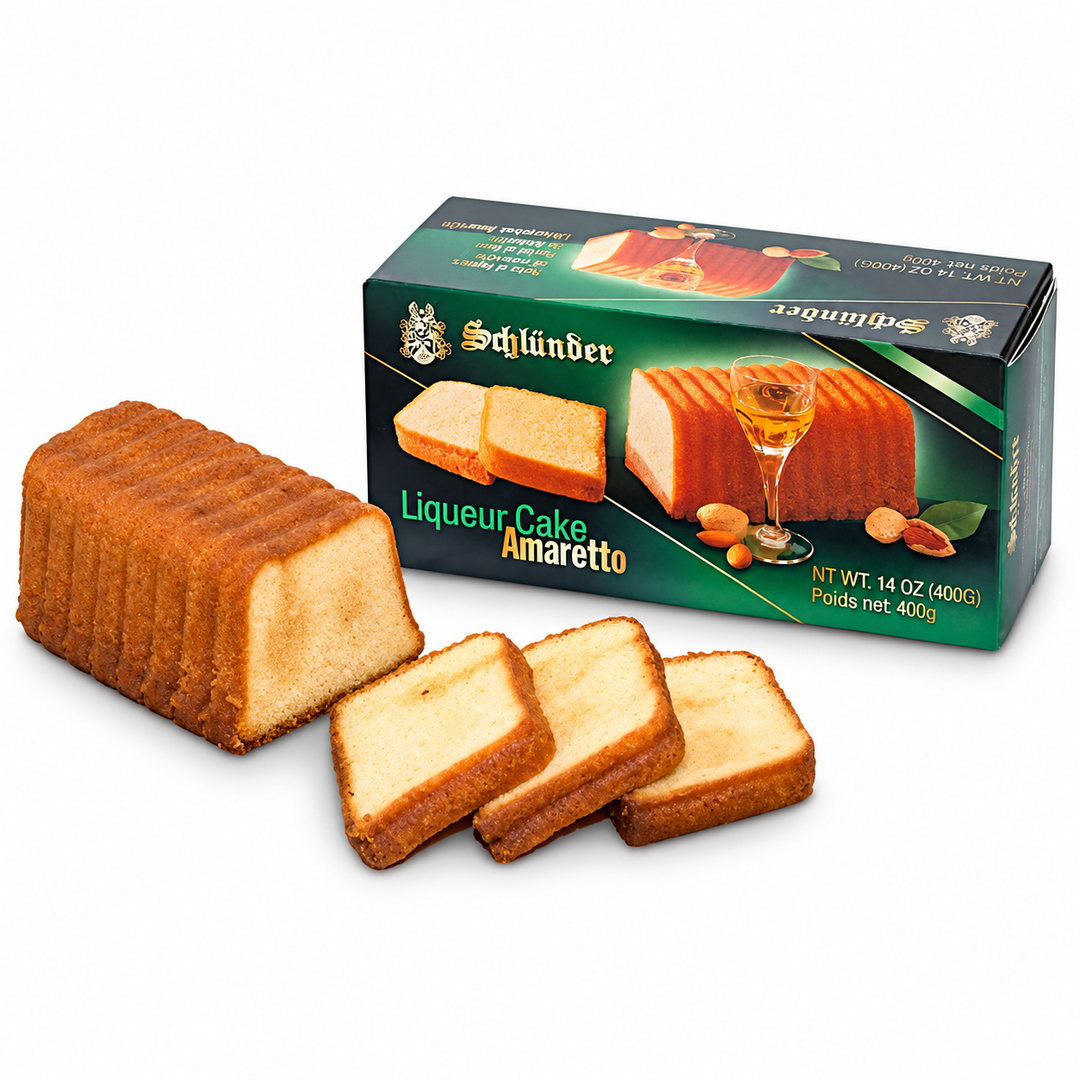 Schlünder Amaretto liqueur cake 400 g box with sliced cake