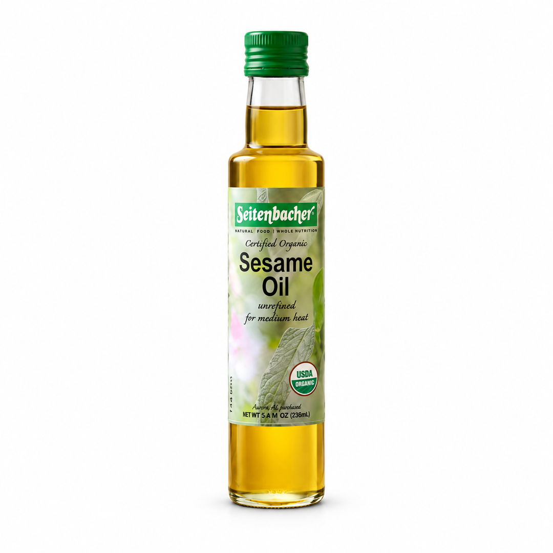 Seitenbacher Organic Sesame Oil bottle, front view