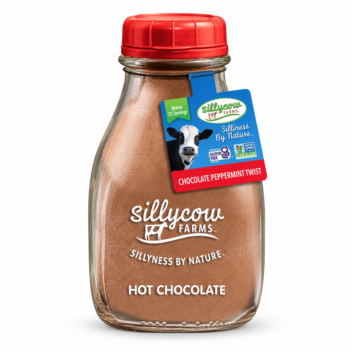 Sillycow Peppermint Twist Hot Chocolate Drink Mix centered on a pure white background