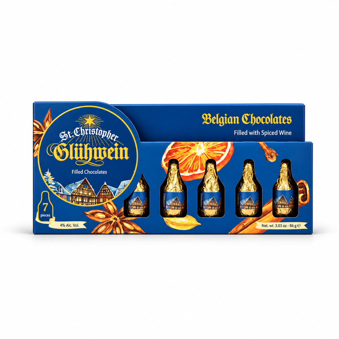 St. Christopher Glühwein-filled chocolate bottles, 7-piece 86 g box