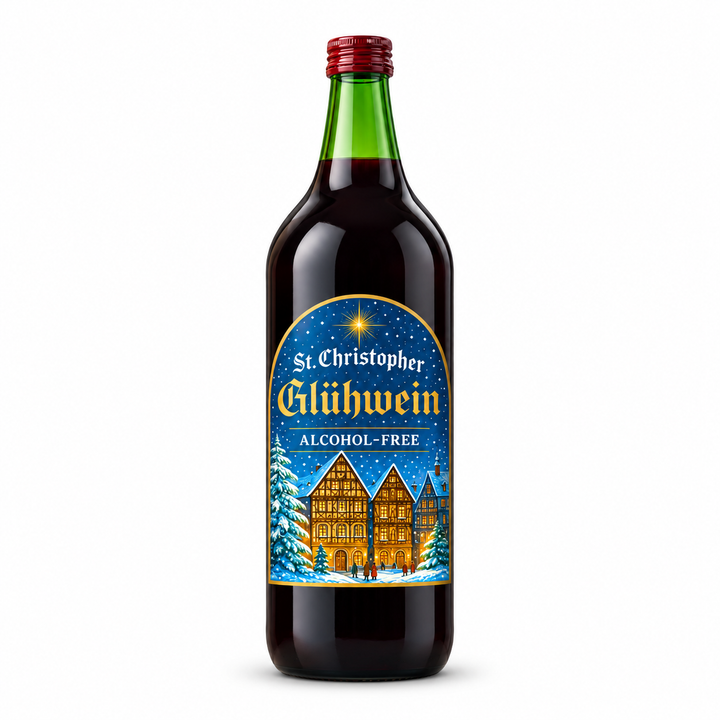 St. Christopher Non-Alcoholic Christmas Gluhwein 1 L bottle on white background