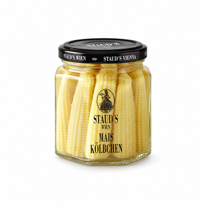 Staud's Baby Corn 228 mL jar on white
