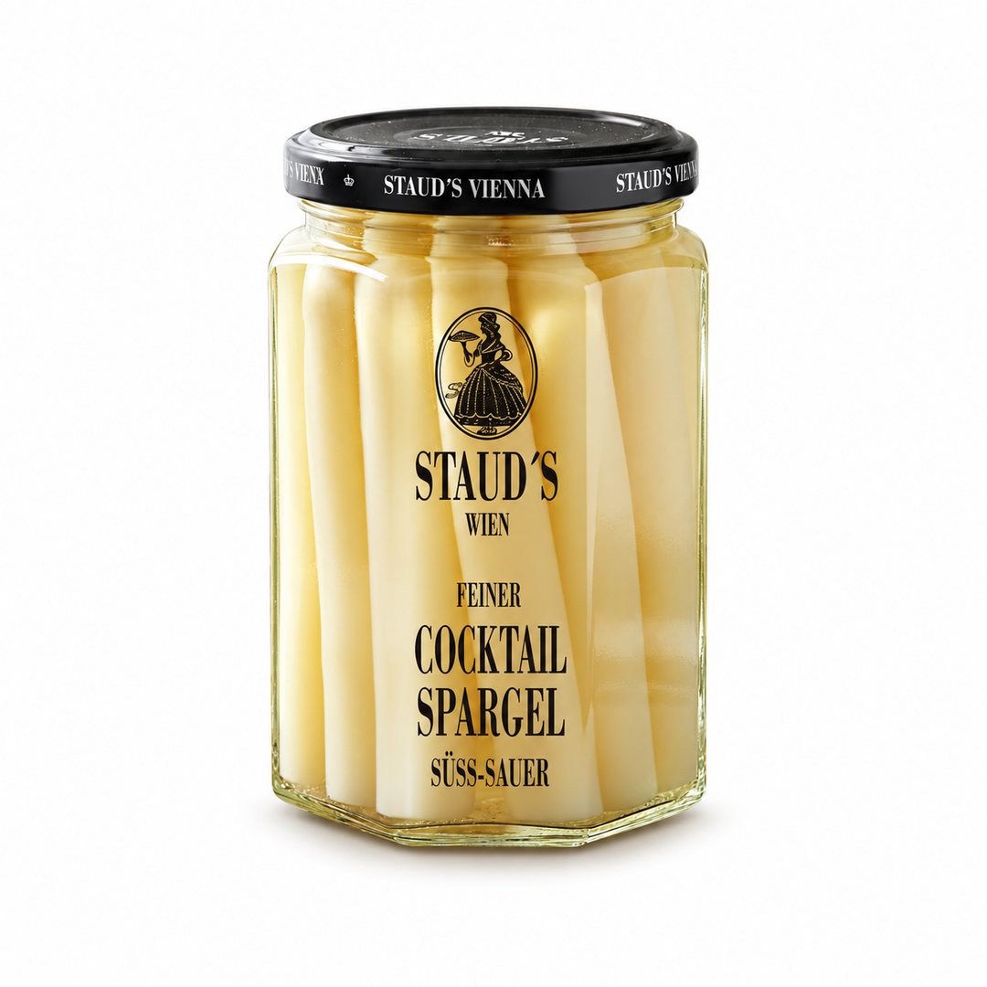 Staud's cocktail asparagus, 314 ml jar on white