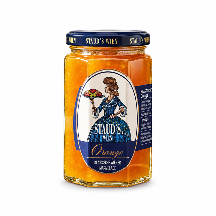 Staud's Orange Marmalade 330 g jar on white