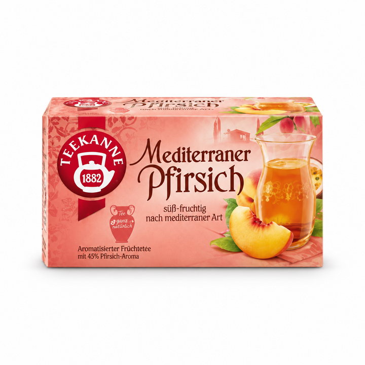 Teekanne Mediterranean Peach fruit tea, 20-count box, front view